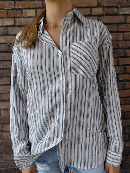 Blouse streep strass